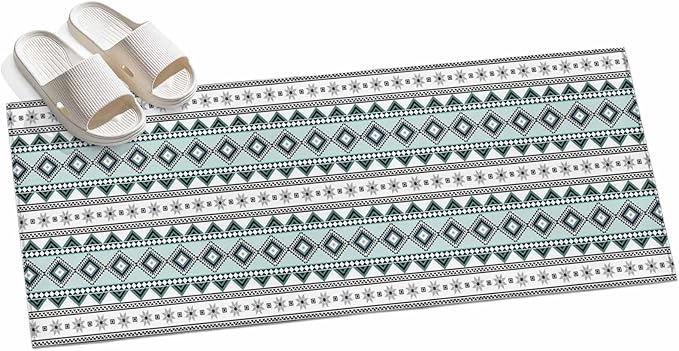 Runner Rug for Bedroom Hallway, Boho Diamond Pattern Kitchen Runner Rugs Area Rug 2x6ft, Ethnic Style Blue Strips Washable Soft Floor Carpet for Entryway Stair