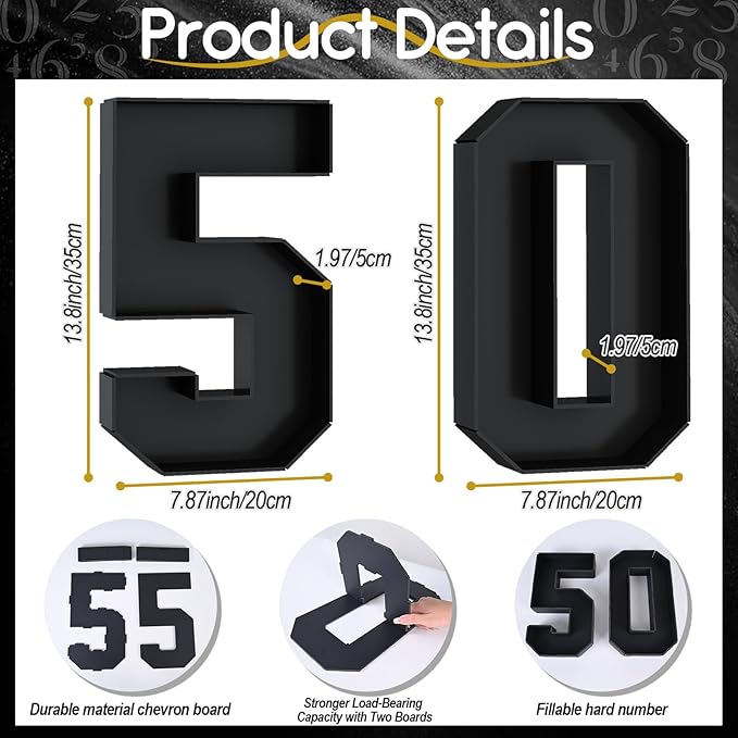 50 Cardboard Numbers for Charcuterie Numbers Fillable 13.8'' Black Paper Mache Number Shaped Cupcake Pans Board Box Trays Container for Food Candy 50th Birthday Party Decorations Anniversary
