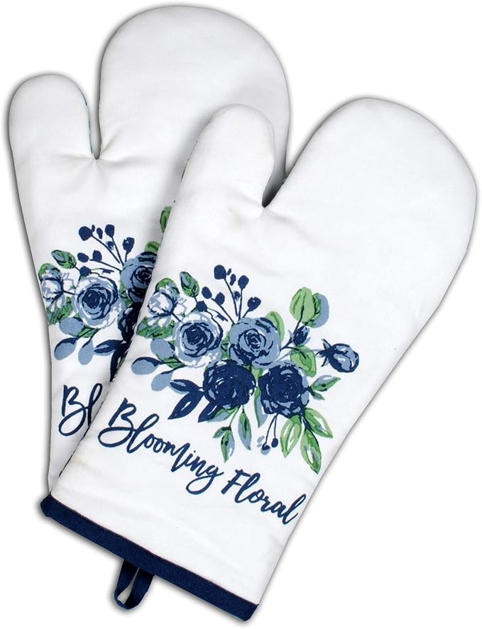 AMOUR INFINI Oven Mitts Set of 1 Quilted Liner with Hanging Loop Non Slip, Heat Resistant, Washable Reusable Oven Mitt (Blooming Floral 7x13 Inches)