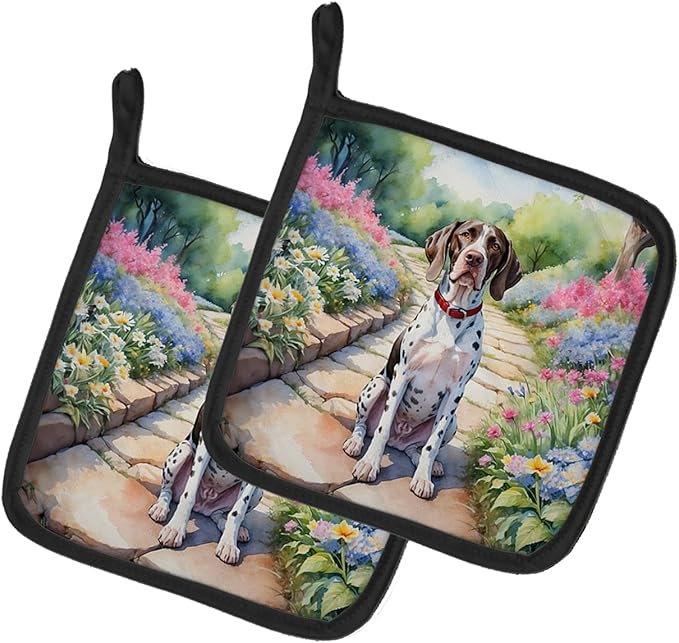Caroline's Treasures Pointer Spring Path Pair of Pot Holders Kitchen Heat Resistant Pot Holders Sets Oven Hot Pads for Cooking Baking BBQ, 7 1/2 x 7 1/2