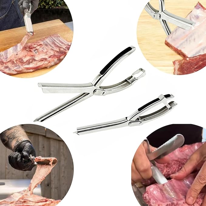 Rib Membrane Removal Tool,Stainless Steel Rib Prep Tool Membrane Remover,BBQ Rib Skinner with Arc Clamp & Non-Slip Grip for Easy Rib Prep,Dishwasher Safe & Easy Clean Kitchen Gadgets