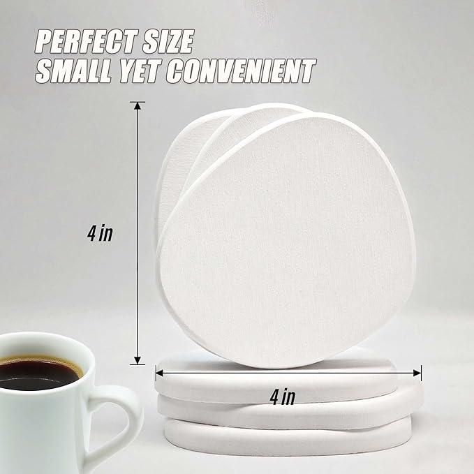 Diatomite Coasters Set of 6 | Absorbent Coasters for Drinks Cute Modern Unique Aesthetic Stone Coaster for Desks Coffee Table Instant Drying with 24 Removable Scratch Protection Pads - White