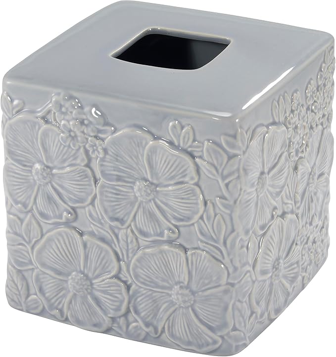 Nicole Miller – Tissue Box Cover, Floral Ceramic with Hand-Painted Accents, Elegant Home Decor – Perfect for Bathrooms, Bedrooms, Kitchens or Offices (Camille)