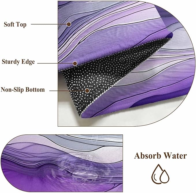 Area Rug 4x6ft, Abstract Art Purple Gray Wave Washable Rugs for Living Room Bedroom, Vintage Marble Texture Soft Non-Slip Area Rugs Rectangle Floor Carpet for Dining Room