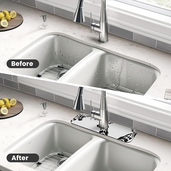 Black and White Giraffe Printed Faucet Absorbent mat, Suitable for bathrooms, Kitchens, and Other Sink Areas.