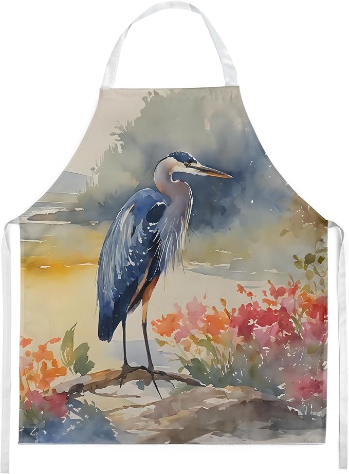 Caroline's Treasures Blue Heron Apron Cooking Kitchen Server Baking Crafts Gardening for Adult Women Men, Unisex, Large, Multicolor