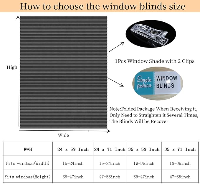 MALOKI Pleated Window Blinds,Temporary Blackout Shades Cordless No Drill Paper Shades for Window Door Stick on No Screw Room Darkening Blinds for Bedroom Bathroom Kitchen