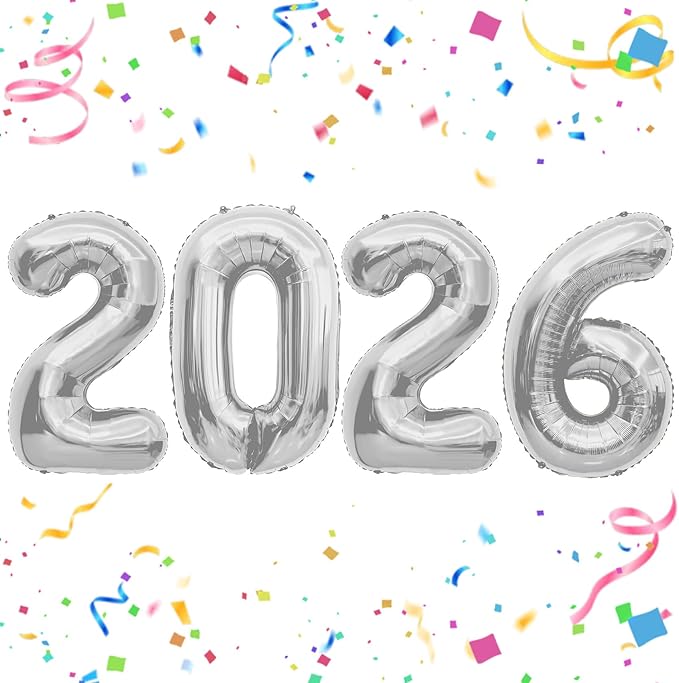 2026 Silver Foil Numbers Balloons(40 Inch) Happy New Years Eve Party Supplies 2026 New Year Graduation Balloons Decorations 20 26 Signs Props Birthday Anniversary Wedding Festival Ornament Decor