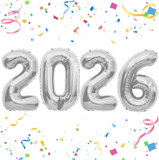 2026 Silver Foil Numbers Balloons(40 Inch) Happy New Years Eve Party Supplies 2026 New Year Graduation Balloons Decorations 20 26 Signs Props Birthday Anniversary Wedding Festival Ornament Decor