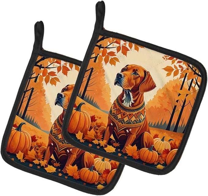Caroline's Treasures DAC1077PTHD Vizsla Fall Pair of Pot Holders Kitchen Heat Resistant Pot Holders Sets Oven Hot Pads for Cooking Baking BBQ, 7 1/2 x 7 1/2