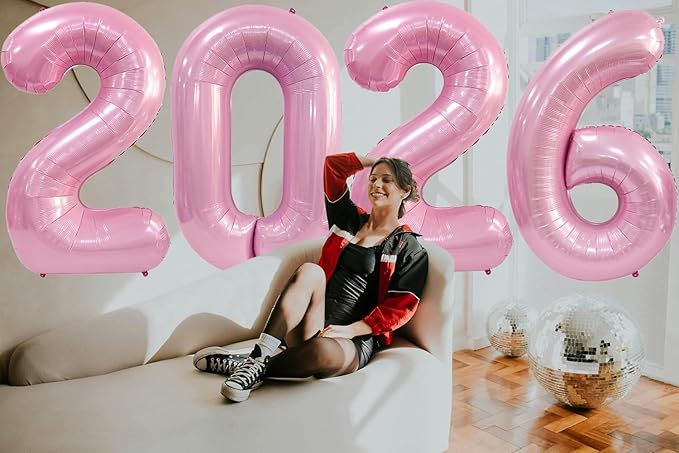 2026 Pink Foil Number Balloons for 2026 New Year Eve Festival Party Supplies Graduation Decorations