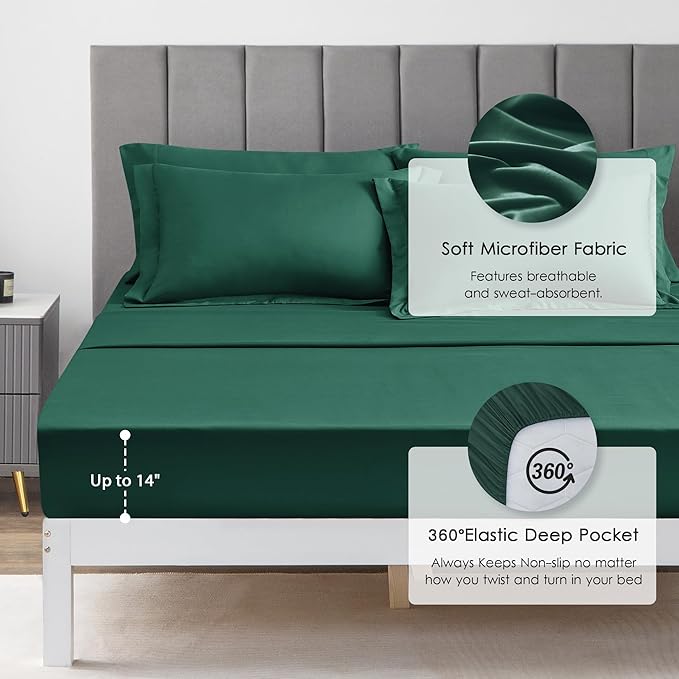 Love's cabin Twin XL Comforter Set Dark Green, 5 Pieces Twin XL Bed in a Bag, All Season Bedding Sets with 1 Comforter, 1 Flat Sheet, 1 Fitted Sheet, 1 Pillowcase and 1 Pillow Sham | Soft, Breathable, Lightweight, Comfortable