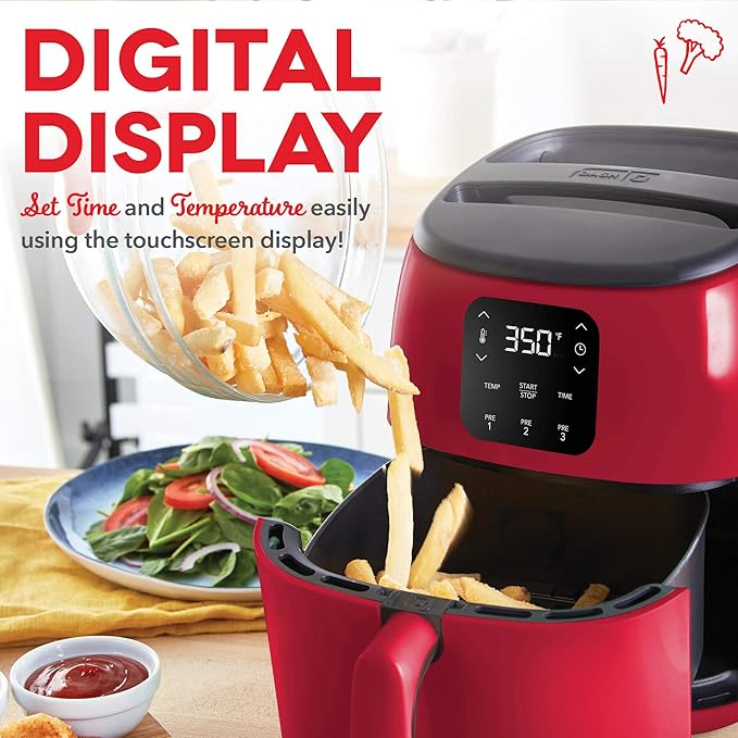 Dash Tasti-Crisp™ Digital Air Fryer – 2.6 Quart Small Compact Mini Air Fryer for French Fries, Nuggets & More, 1-2 People, Auto Shut Off, Adjustable Temp, Dishwasher Safe Parts - Red