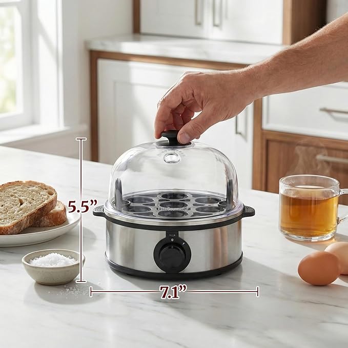 Elite Gourmet EGC648 Easy Electric Poacher, Omelet Eggs & Soft, Medium, Hard-Boiled Egg Boiler Cooker with Auto Shut-Off and Buzzer, Measuring Cup Included, BPA Free, Stainless Steel 7 Egg
