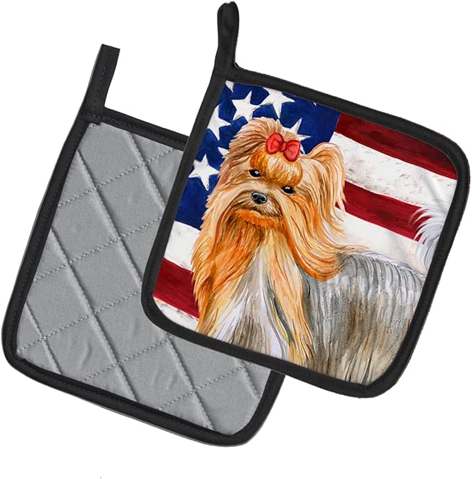 Caroline's Treasures BB9685PTHD Yorkshire Terrier Patriotic Pair of Pot Holders Kitchen Heat Resistant Pot Holders Sets Oven Hot Pads for Cooking Baking BBQ, 7 1/2 x 7 1/2