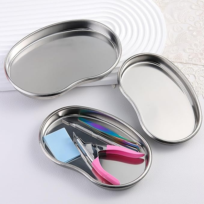 SUTOKAKA Decorative Serving Tray, Manicure Tools Storage Dish, Perfume Jewelry Dinner Placing Plate for Bedroom Kitchen Salon Supplies (Stainless Steel - 3PC, Mixed Size)
