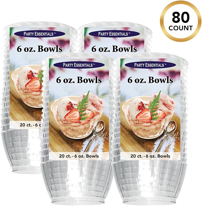 Party Essentials Deluxe/Elegance Quality Plastic 6-Ounce Fruit/Nut/Dessert Bowls, 80-Count, Clear