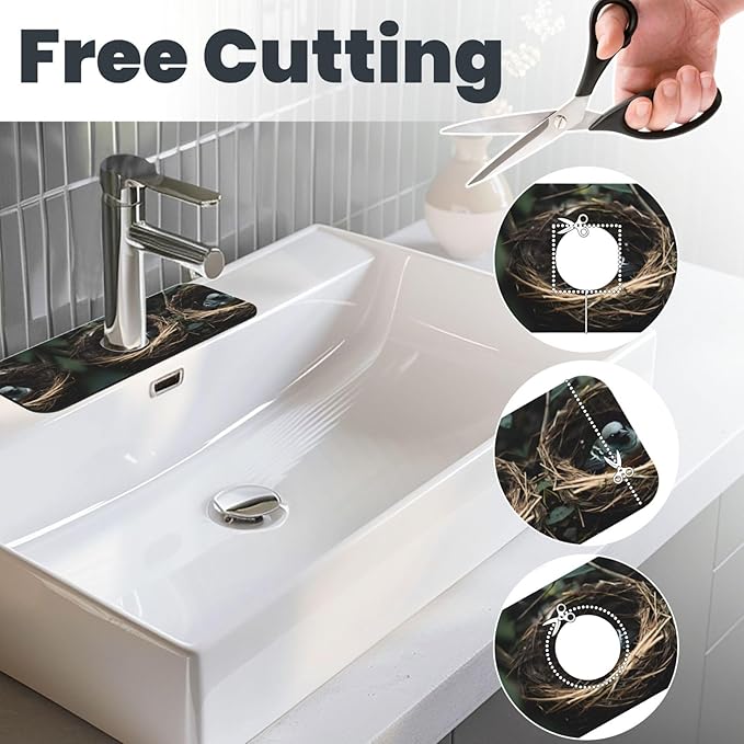 Little Bird nest Printed Faucet Absorbent mat, Suitable for bathrooms, Kitchens, and Other Sink Areas.