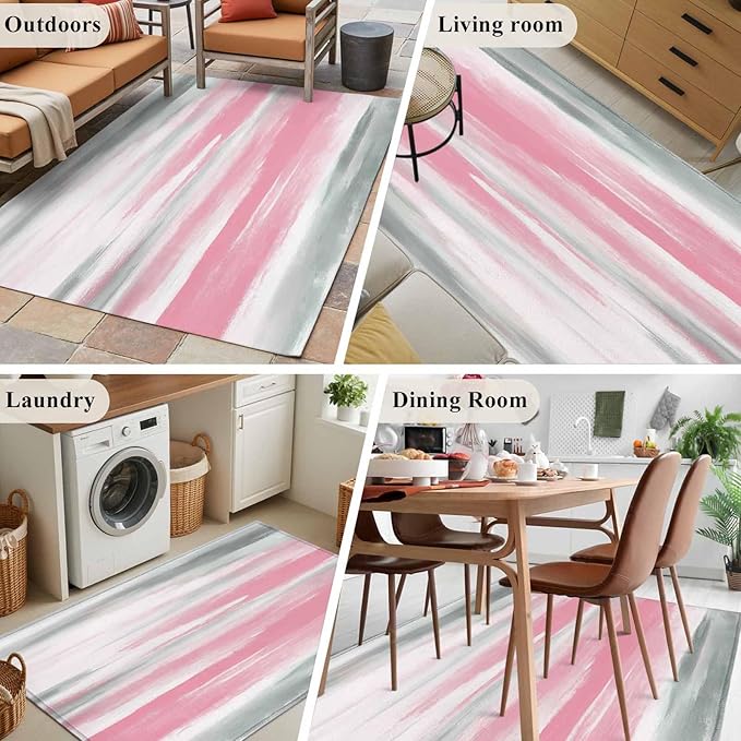 Area Rug 3x5ft, Pink Grey Mottled Texture Seamless Washable Rugs for Living Room Bedroom, Gradient Abstract Art Soft Non-Slip Area Rugs Rectangle Floor Carpet for Dining Room