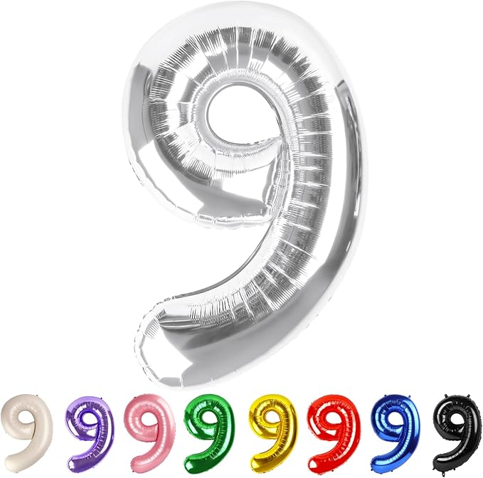 Numbers 9 Balloons Silver Party Decorations for Women Men, 40 In Big Balloons for Engagement, Wedding, Celebration Party, Graduations, Photo Shoot