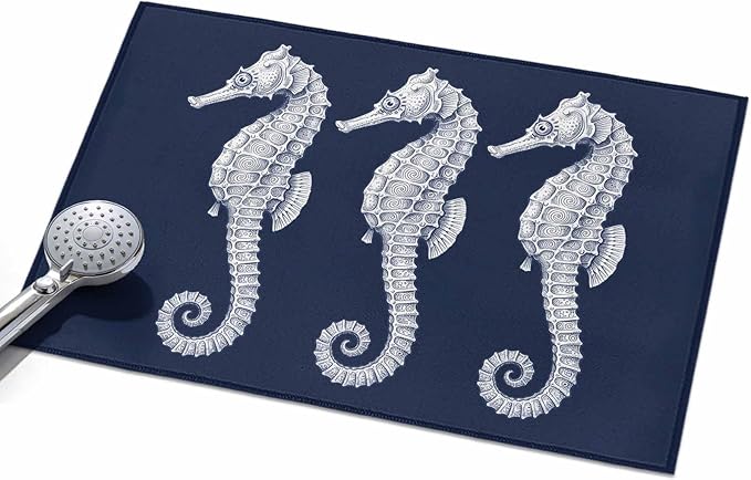 Area Rug 2x3ft, Ocean Life Seahorse Navy Blue Washable Rugs for Living Room Bedroom, Summer Nautical Theme Soft Non-Slip Area Rugs Rectangle Floor Carpet for Dining Room