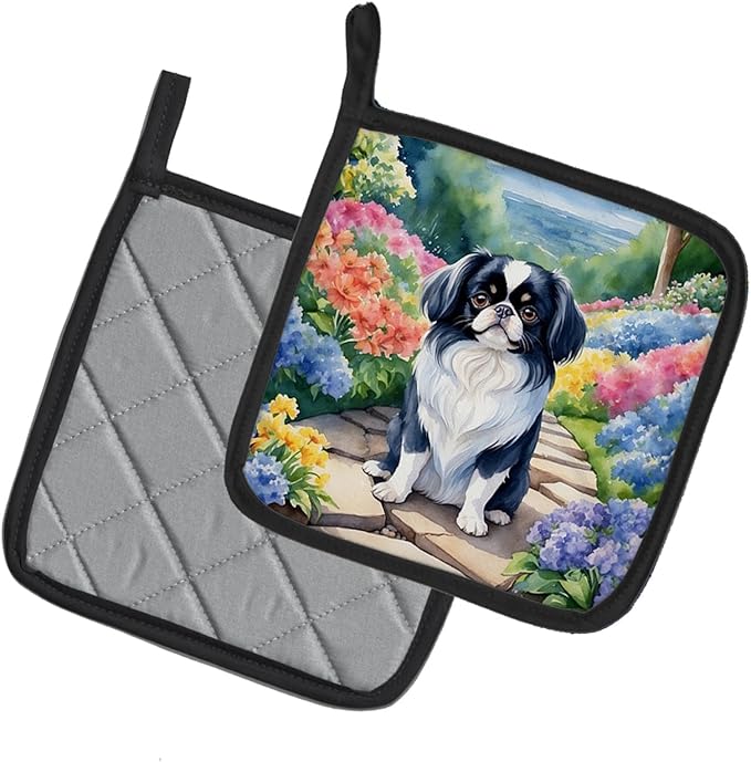Caroline's Treasures Japanese Chin Spring Path Pair of Pot Holders Kitchen Heat Resistant Pot Holders Sets Oven Hot Pads for Cooking Baking BBQ, 7 1/2 x 7 1/2