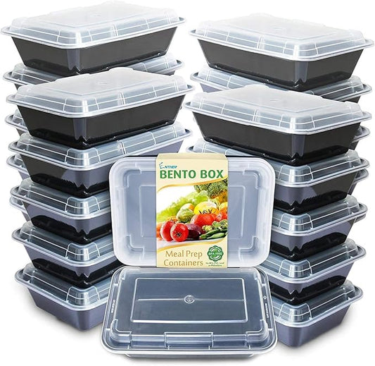 Enther Meal Prep Containers Single Lids, Food Storage Bento BPA Free | Stackable | Reusable Lunch Boxes, Microwave/Dishwasher, Freezer Safe,Portion Control (28 oz), 20 Pack 1 Compartment