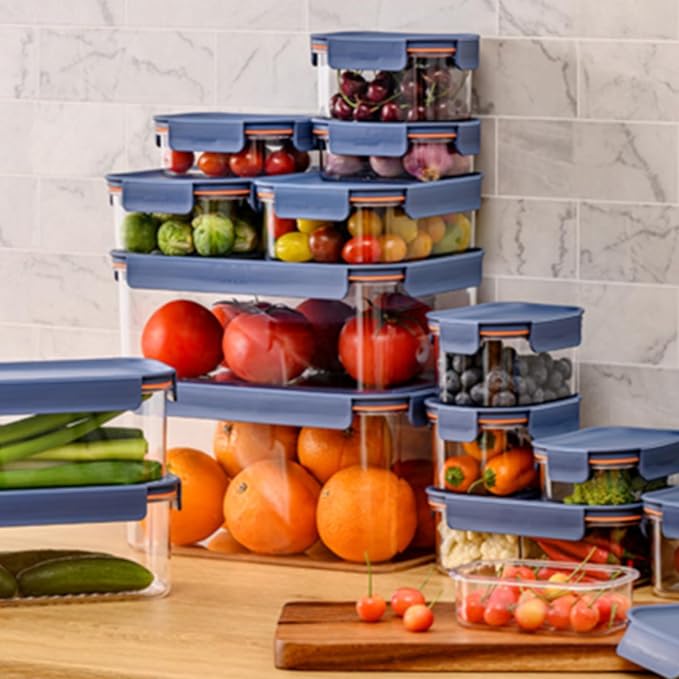 LocknLock LBF405RS7N Modular Plus Food Storage Container,14 set (7 containers & 7 Lids)- Navy