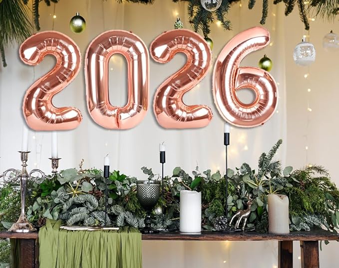 2026 Number Balloons, 2026 Decorations New Years, Rose Gold 40 Inch Balloon for New Years Eve Decorations & Graduation Decoration Party Supplies, 2 6 20 26 Birthday Parties