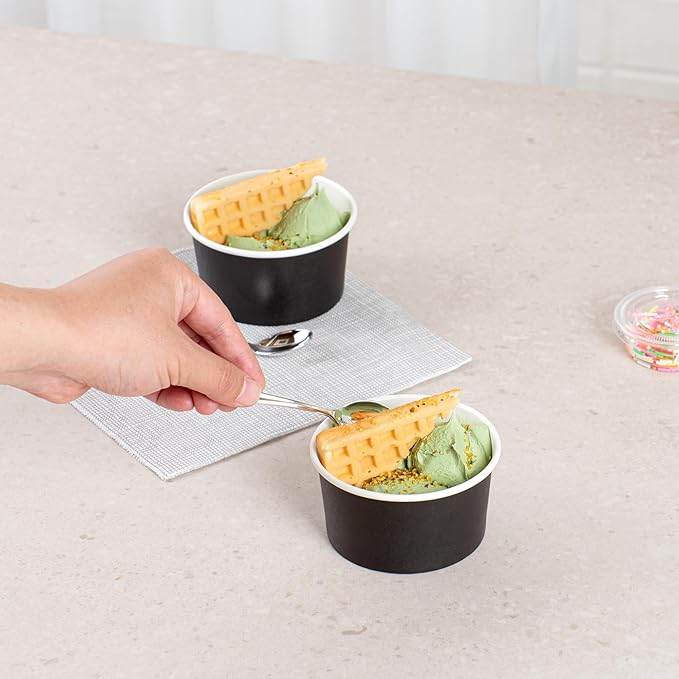 Coppetta 8-Ounce Dessert Cups, 50 Disposable Ice Cream Cups - Lids Sold Separately, Sturdy, Black Paper Frozen Yogurt Bowls, For Hot And Cold Foods, Perfect For Gelato Or Mousse - Restaurantware
