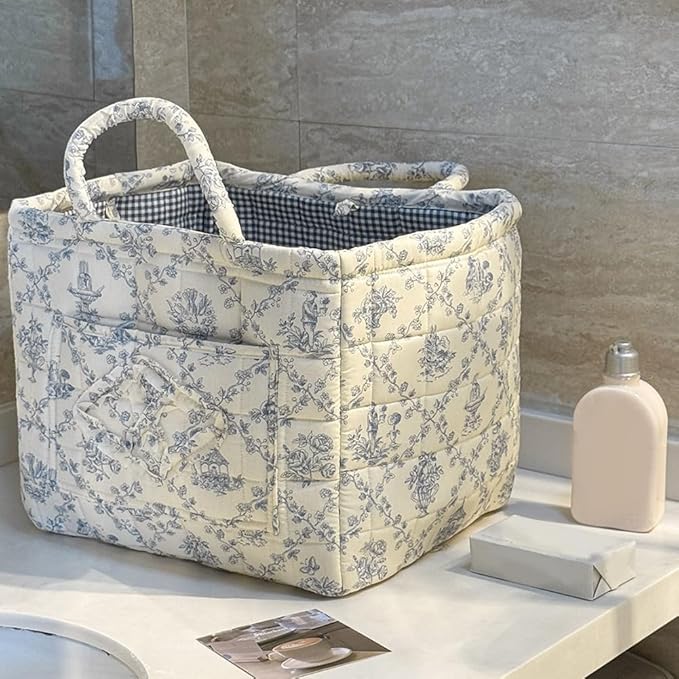 HiTotes Floral Storage Car Basket Diaper Caddy Organizer Quilted Laundry Basket Foldable Nursery Hamper Bag