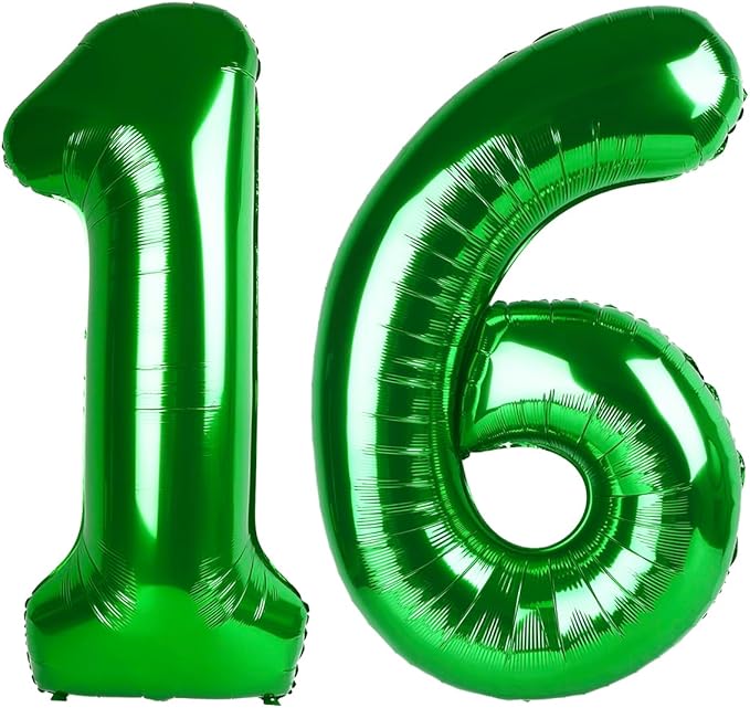16 Balloon Number Dark Green Balloons, Happy Birthday Decoration for 6th, 40 Inch Number Balloons for 16 61 Wedding Anniversaries Singles Party