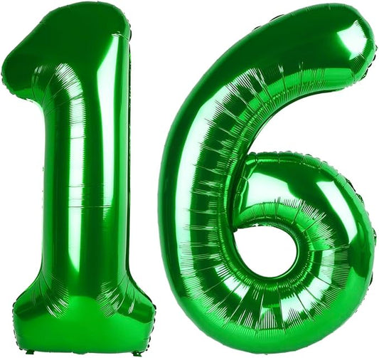 16 Balloon Number Dark Green Balloons, Happy Birthday Decoration for 6th, 40 Inch Number Balloons for 16 61 Wedding Anniversaries Singles Party