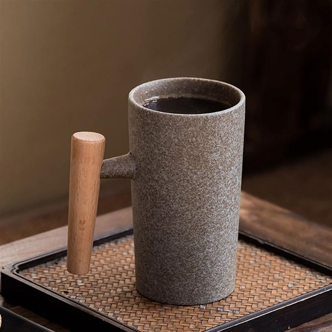 Latte Mug 180ML Vintage Rough Pottery Wooden Handle Coffee Cup High-Grade Exquisite Ceramic Cup Household Milk Cup Mug for Any Kitchen (Color : 1) (Brass)