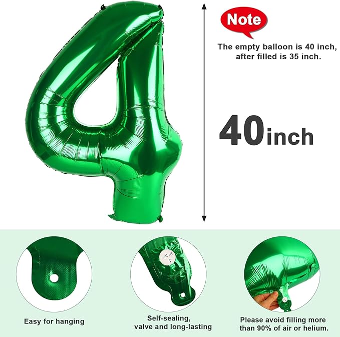Numbers 4 Balloons Dark Green Party Decorations for Women Men, 40 In Big Four Balloons for Engagement, Wedding, Celebration Party, Graduations, Photo Shoot