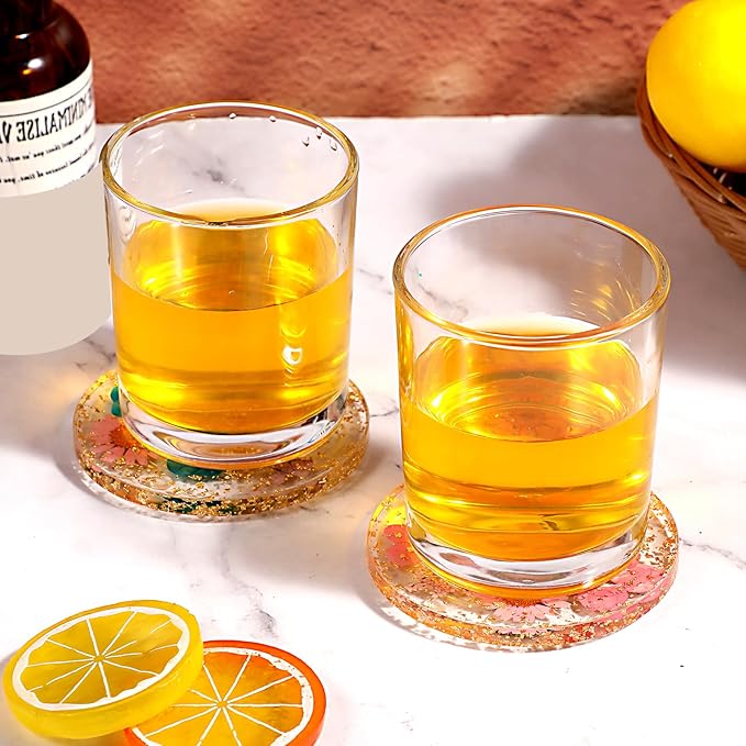 2 Pack Dried Floral Coasters, Flower Drink Resin Coasters Non-SlipDrink Cup Mat for Tabletop Protection Reusable Round Kitchen Utensils for Dining Cups Coffee Bar Mugs Table Wooden Desk
