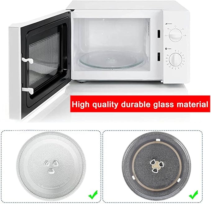 LIGUOYI Round Microwave Glass Turntable Plate with 3 Fixtures, Scratch-Resistants Microwave Glass Plate, 24.5cm 27cm 31.5cm Replacement Microwave Glass Tray, 360° Microwave Turntable Ring