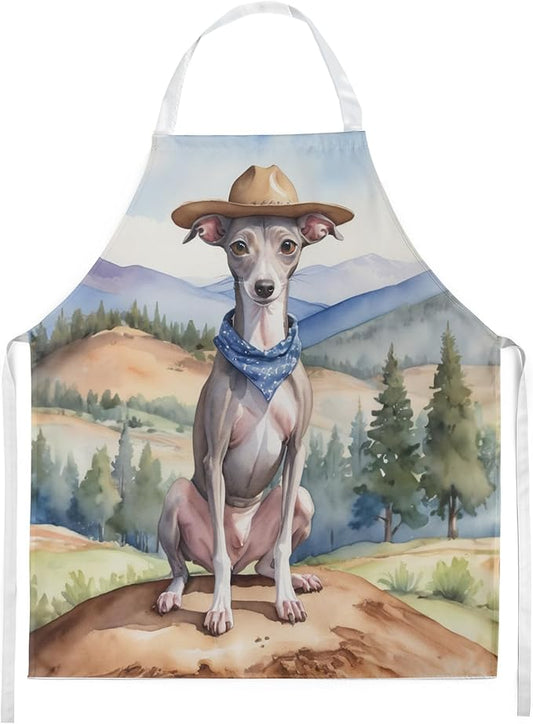 Caroline's Treasures Italian Greyhound Cowboy Welcome Apron Cooking Kitchen Server Baking Crafts Gardening for Adult Women Men, Unisex, Large, Multicolor