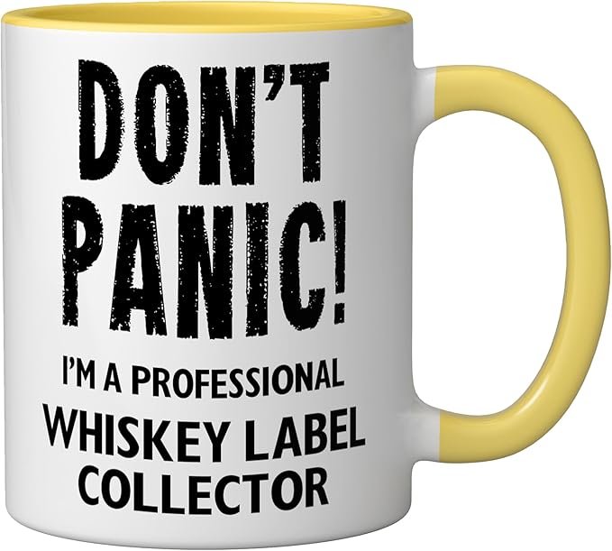 Whiskey Label Collector Ceramic Mug, Yellow/White