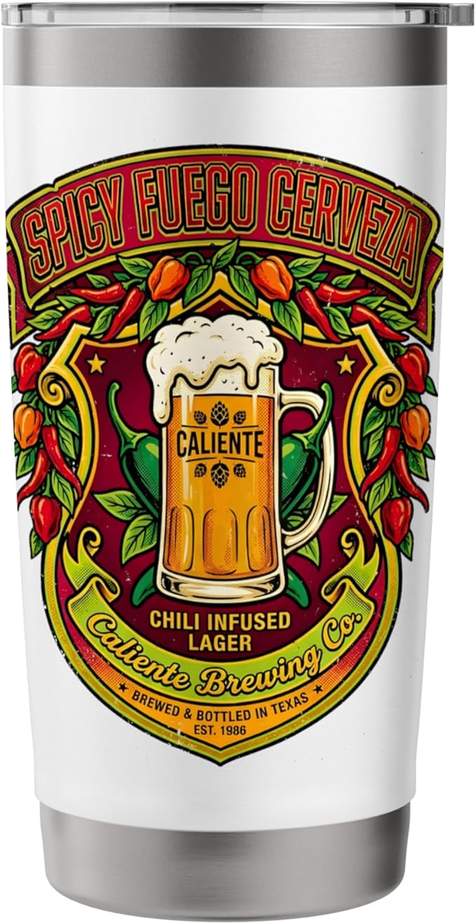 Spicy Fuego Cerveza Chili Texas Drinking Vintage Beer Label Stainless Steel Insulated Tumbler