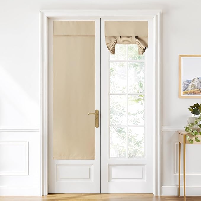NICETOWN Farmhouse French Door Curtains for Window, Privacy Blackout Thermal Insulated Window Covering for Glass Door, Front Kitchen Curtain Tie Up Shade 22W x 72L Inches Long, 1 Panel