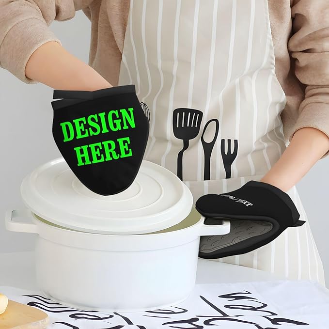 Custom Photo Mini Silicone Oven Mitts Customizable Name Grill Gloves with Hanging Loop, Personalized Logo Little Kitchen Mittens- Set of 1