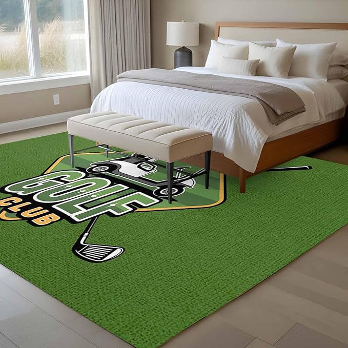 Area Rug 6x9ft, Golf Club Sports Washable Rugs for Living Room Bedroom, Green Soft Non-Slip Area Rugs Rectangle Floor Carpet for Dining Room