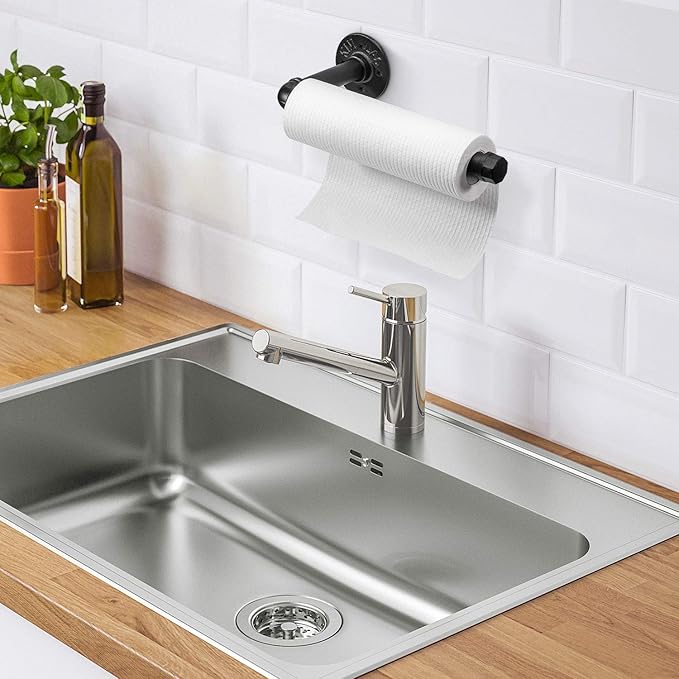 Industrial Pipe Kitchen Paper Towel Holder,Elibbren Heavy Duty DIY Industrial Rustic Wall Mount Paper Towel Ract for Kitchen Bathroom, 1 Pack