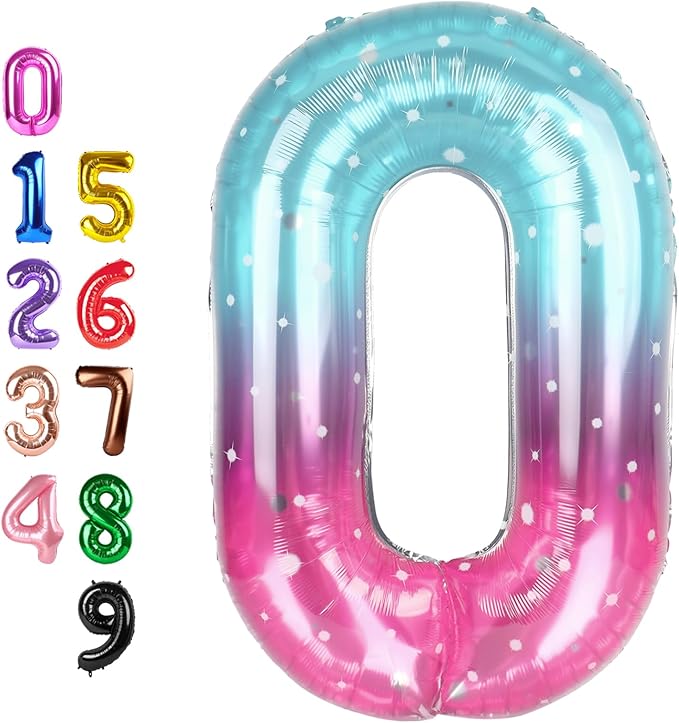 Balloons Numbers 40 Inch, Balloons 0 Number for Baby Birthday, Balloon for Girls Boys Baby Shower, Big Baloon for 10, 20, 100, 2025 Graduation Wedding Anniversaries Party, Blue and Pink