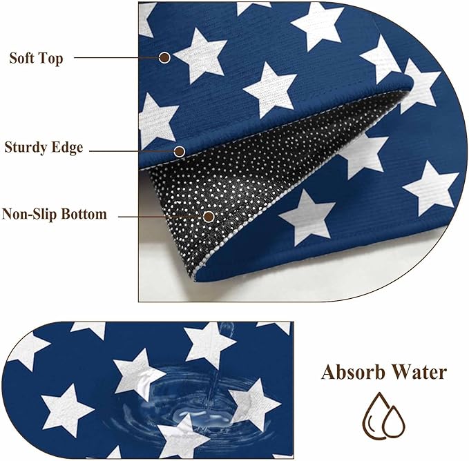 Area Rug 4x6ft, 4th of July White Star on Navy Blue Washable Rugs for Living Room Bedroom, Independence Freedom Liberty Soft Non-Slip Area Rugs Rectangle Floor Carpet for Dining Room