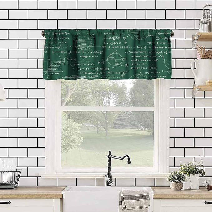 Math Valance Curtain, Mathematics Formula Chart Chalkboard Short Window Treatment for Kitchen Bedroom Study Room Classroom, 54x18Inch