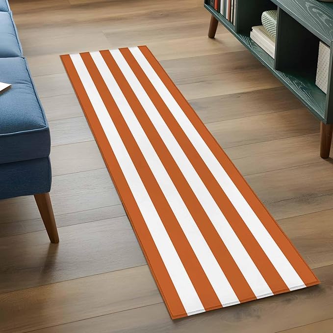 Runner Rug for Bedroom Hallway, Farmhouse Classic Stripes Kitchen Runner Rugs Area Rug 2x6ft, Orange White Washable Soft Floor Carpet for Entryway Stair