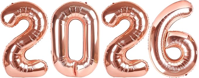 2026 Balloon Numbers - 40 Inch Rose Gold New Years Eve Party Supplies 2026, Nye Decor Party Decorations Happy New Year, New Years Eve Foil Party Balloons, Graduation Party Decorations