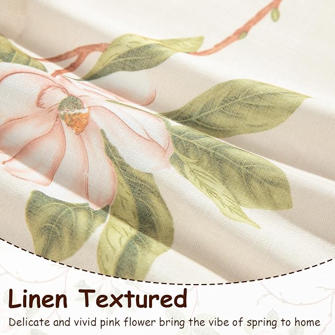 Leeva Floral Printing Kitchen Curtain Valances, Rod Pocket Light Filtering Privacy Linen Look Curtains Window for Living Room Cafe, Rod Pocket Short Drapes for Windows, 52 x 18